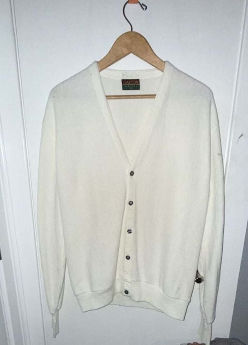 Oakton Limited Vintage Men's Ivory White V-Neck Cardigan Sweater Size Large